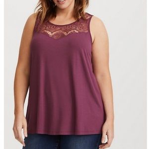 Torrid Super Soft Knit Purple Lace Yoke Tank